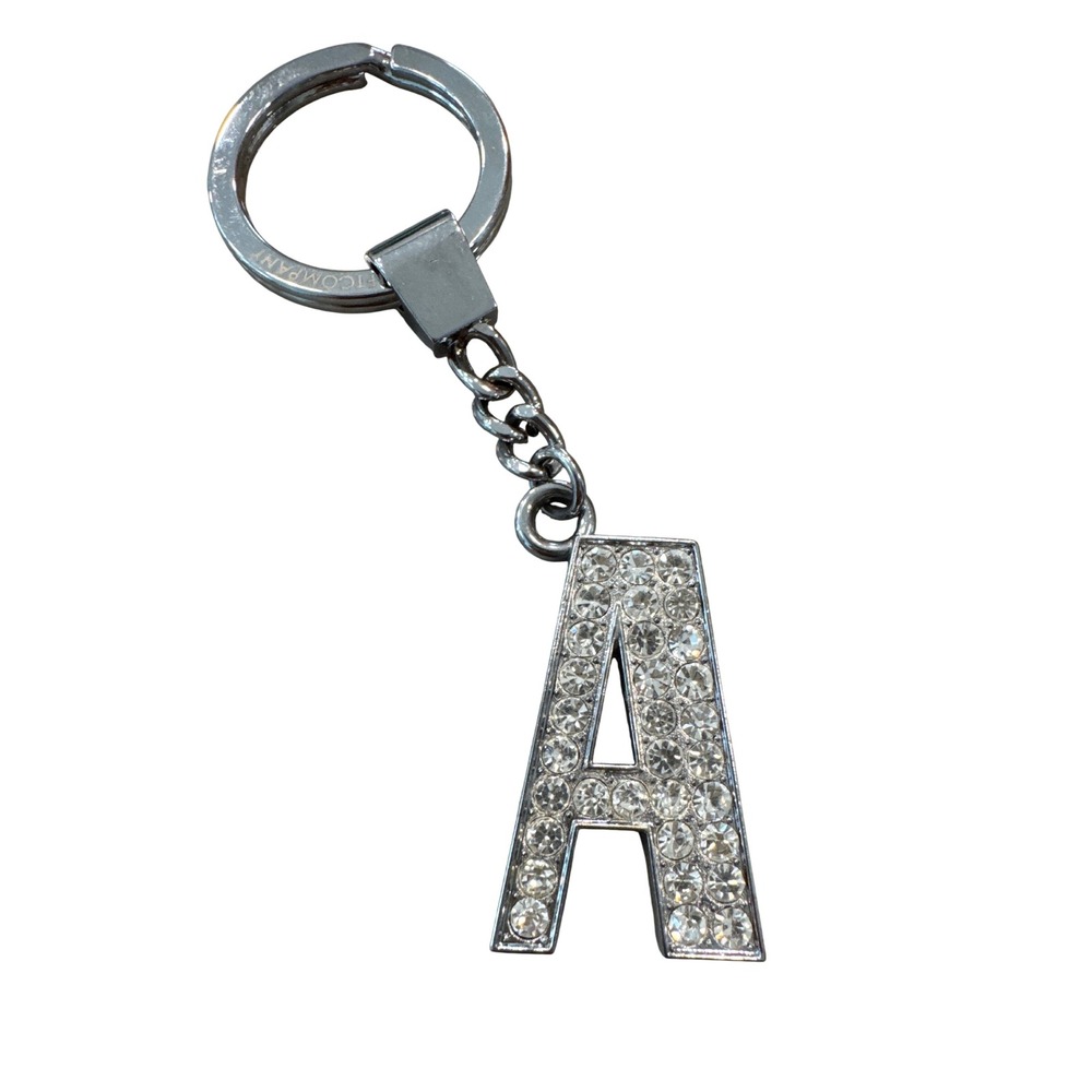 GiftCompany Silver Tone Rhinestone Initial Letter A Keychain Bag Charm Accessory